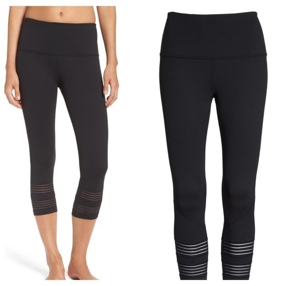 Zella Nordstrom Twin High Waist Crop Black Mesh Yoga Leggings Pants NWT - Picture 1 of 14
